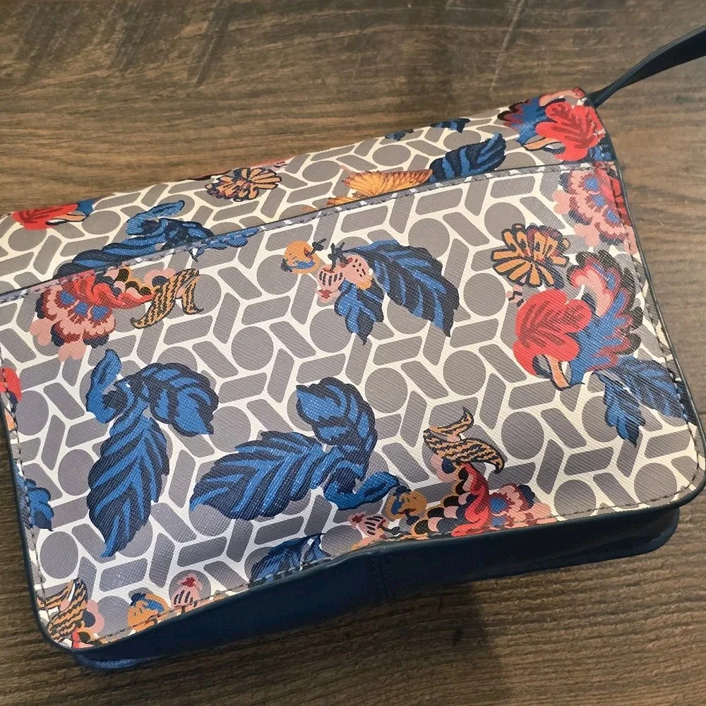Anne Klein‎ Diana Double Flap Crossbody Strap Lion Floral Print Shoulder Purse